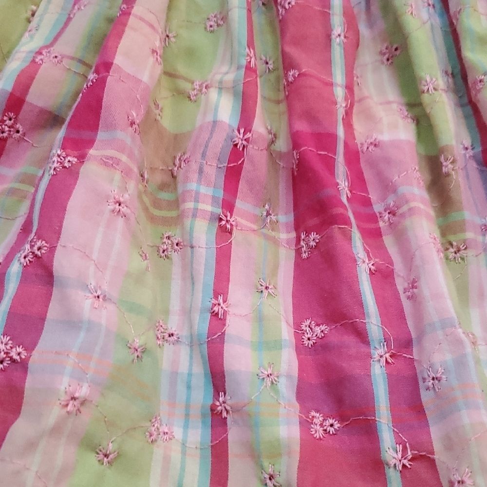 Blueberi Boulevard Pink and Green Plaid Dress with Floral Details Baby 24 Months - Picture 5 of 7